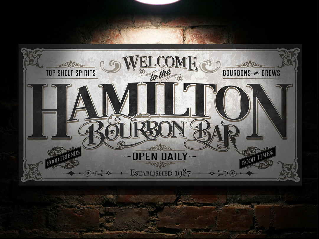 Personalized Bourbon Bar Sign | Customized Bar Sign | Large Personalized Family Name Bourbon Bar Sign | Large Metal or Canvas Wall Art