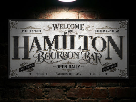 Personalized Bourbon Bar Sign | Customized Bar Sign | Large Personalized Family Name Bourbon Bar Sign | Large Metal or Canvas Wall Art