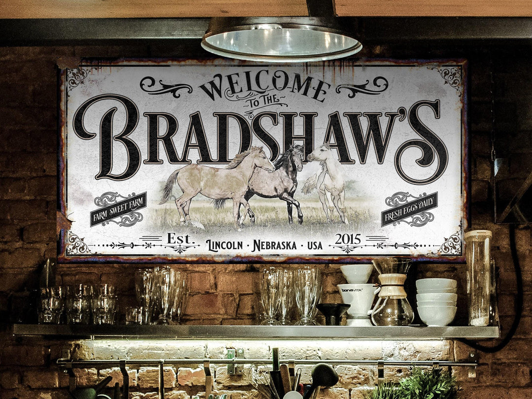 Horse Ranch Sign | Family Name Horse Sign | Horse Farm Sign | Ranch House Plans | Farm Wall Decor | Distressed Sign