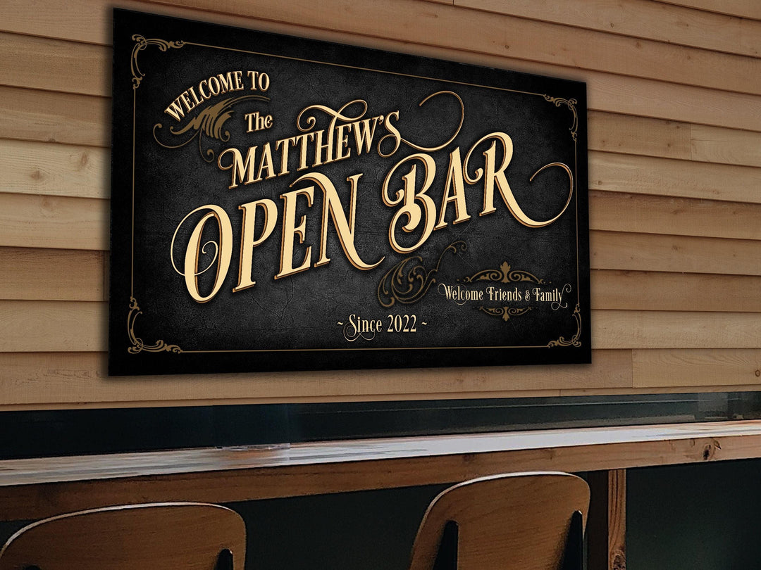 Open Bar Sign Personalized, Wedding Bar Wall Decor, Personalized Bar Sign, Vintage Bar Signage