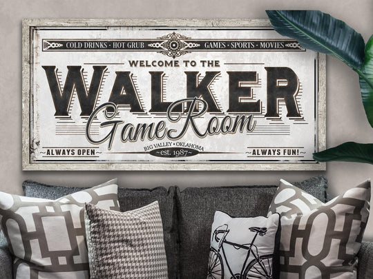 Personalized Game Room Sign - Metal or Canvas | Custom Game Room Sign | Personalized Family Game Room Sign | Large Metal Wall Art