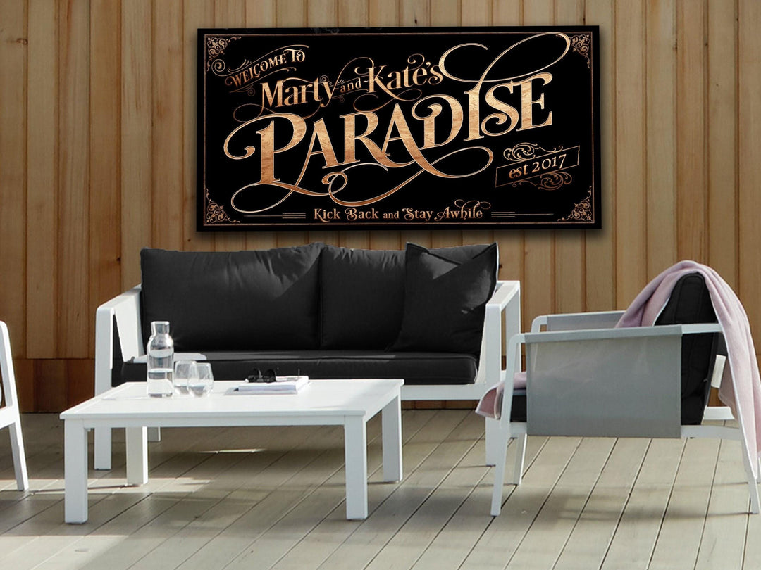 Personalized Paradise Family on Metal or Canvas! | Custom Family Name Sign | Modern Farmhouse Sign | Summer Patio Decor | Custom Pool Sign
