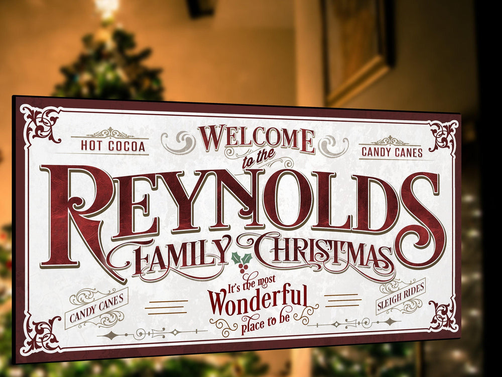 Personalized Family Christmas Sign | Most Wonderful Place to be | Vintage Family Christmas Sign | Large Christmas Canvas | Large Metal Sign
