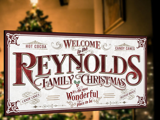 Personalized Family Christmas Sign | Most Wonderful Place to be | Vintage Family Christmas Sign | Large Christmas Canvas | Large Metal Sign