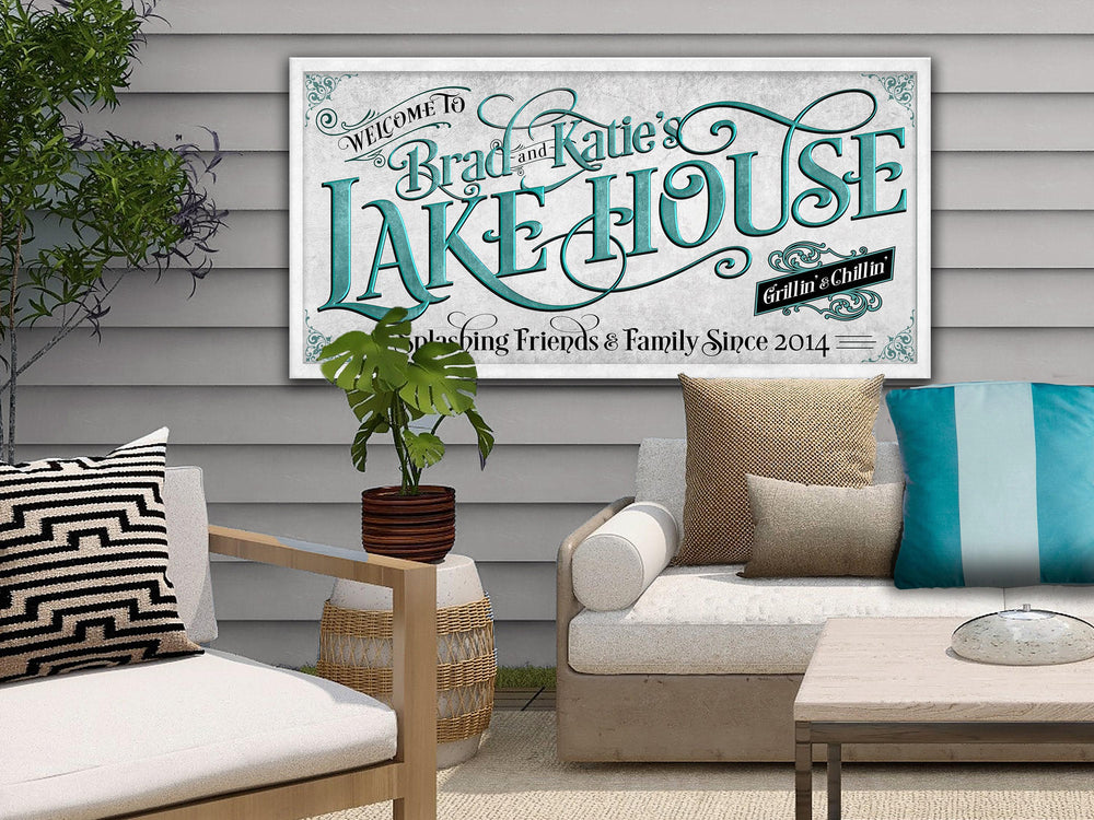 Personalized Lake House on Metal or Canvas! | Custom Family Name Sign | Teal Blue Lake House | Summer Lake House Decor | Custom Lake Sign