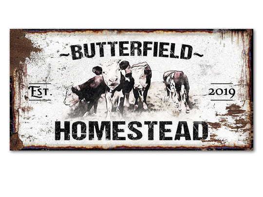 Primitive Hereford Cattle Ranch Sign | Last Name Homestead Sign | Farmhouse Sign | Cattle Farm Sign | Cattle Ranch Sign | Distressed Sign