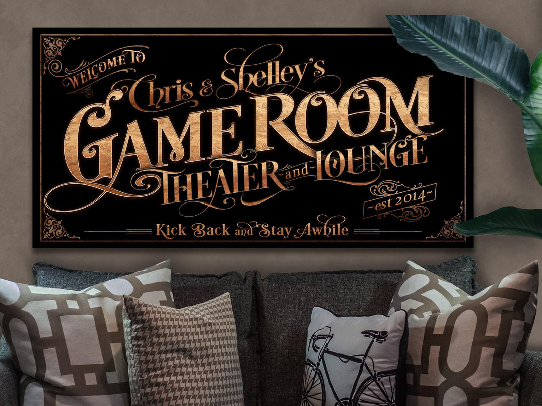 Personalized Game Room Sign - Metal or Canvas! | Custom Game Room Theater Sign | Farmhouse Sign | Game Room Bar Decor | Custom Theater Sign