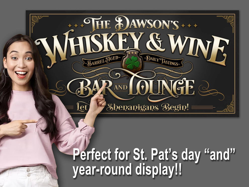 St Patricks Sign, St Patrick Decor, St Patricks Day, Wine Bar Sign, Personalized Whiskey Bar Decor, Personalized Whiskey and Wine Bar Sign