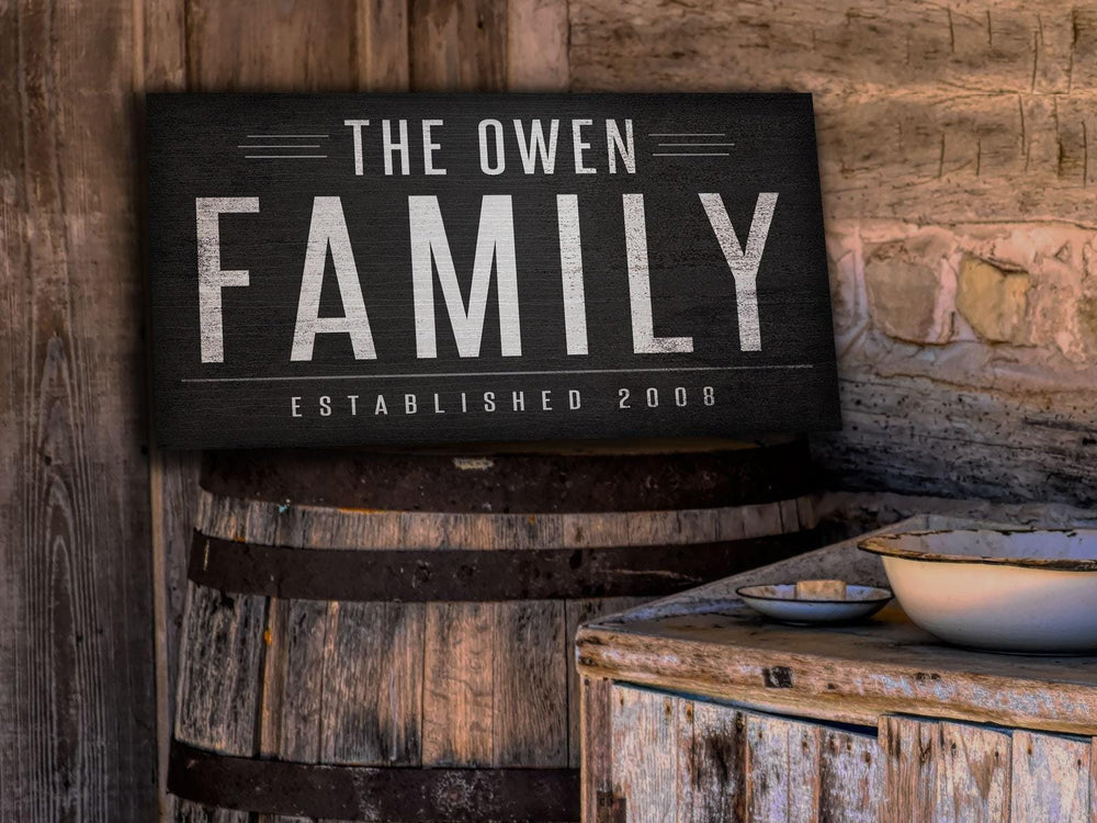 Dark Family Name Sign | Rustic Family Sign | Large Personalized Family Name Sign | Large Canvas Wall Art | Large Metal Wall Art | #FP2345