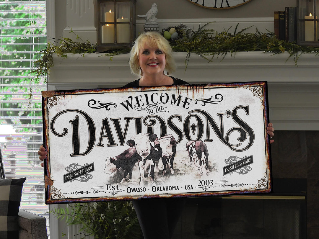 Hereford Cattle Ranch Sign | Last Name Home Sign | Hereford Sign | Ranch House Plans | Farm Wall Decor | Distressed Sign