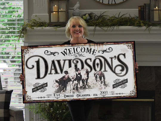 Hereford Cattle Ranch Sign | Last Name Home Sign | Hereford Sign | Ranch House Plans | Farm Wall Decor | Distressed Sign