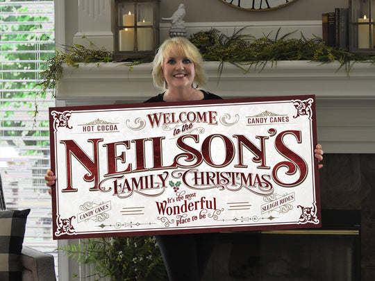 Personalized Family Christmas Sign | Most Wonderful Place to be | Vintage Family Christmas Sign | Large Christmas Canvas | Large Metal Sign