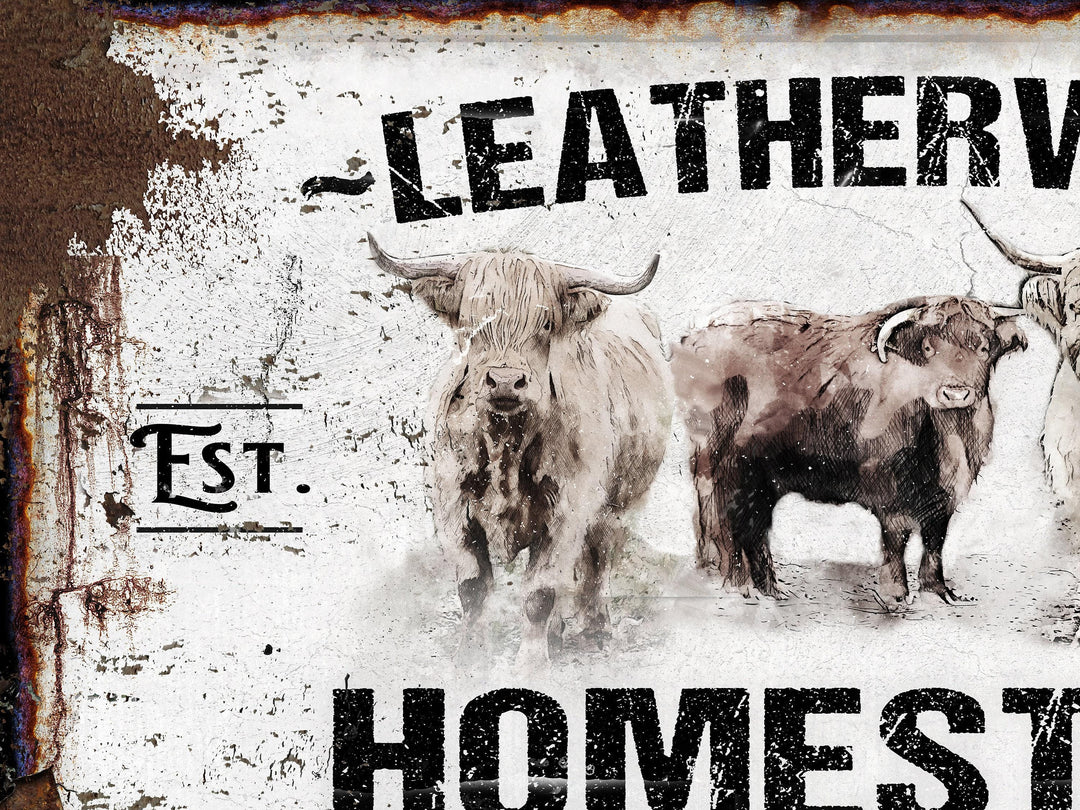 Primitive Highland Cattle Ranch Sign | Last Name Homestead Sign | Farmhouse Sign | Cattle Farm Sign | Cattle Ranch Sign | Distressed Sign