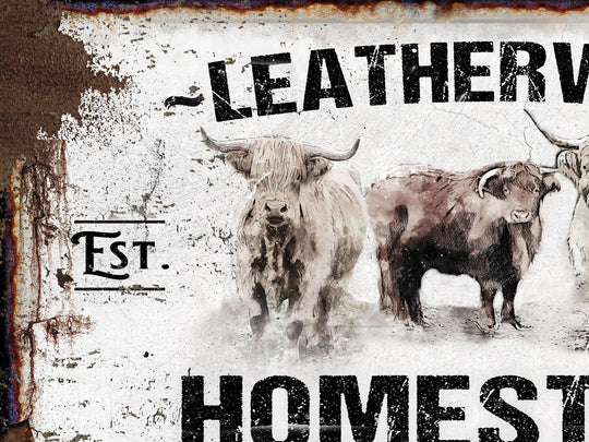 Primitive Highland Cattle Ranch Sign | Last Name Homestead Sign | Farmhouse Sign | Cattle Farm Sign | Cattle Ranch Sign | Distressed Sign