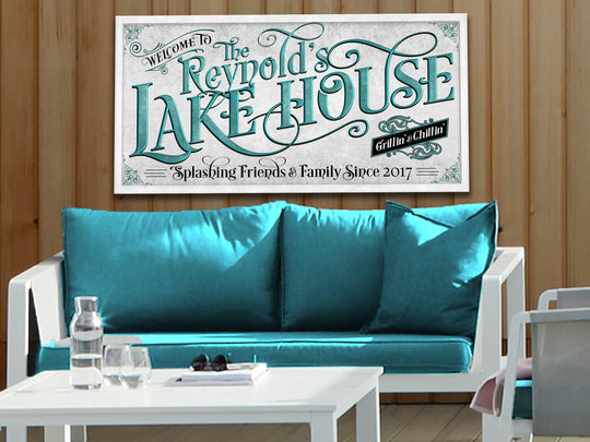 Personalized Lake House on Metal or Canvas! | Custom Family Name Sign | Teal Blue Lake House | Summer Lake House Decor | Custom Lake Sign