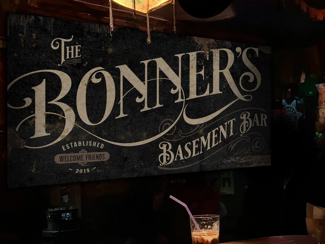 Vintage Basement Bar & Lounge Sign - Metal or Canvas | Custom Basement Bar Sign | Farmhouse Sign | Basement Bar Decor | Custom Basement Sign