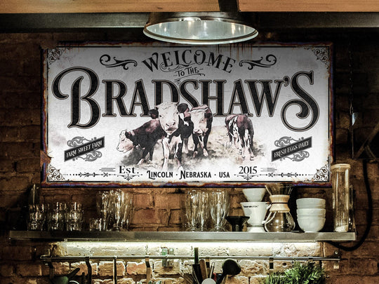 Hereford Cattle Ranch Sign | Last Name Home Sign | Hereford Sign | Ranch House Plans | Farm Wall Decor | Distressed Sign