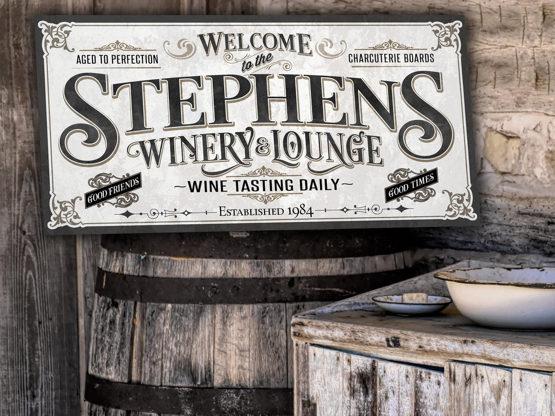 Personalized Wine Bar Winery Sign | Customized Lounge Sign | Large Personalized Family Name Wine Bar Sign | Large Metal or Canvas Wall Art