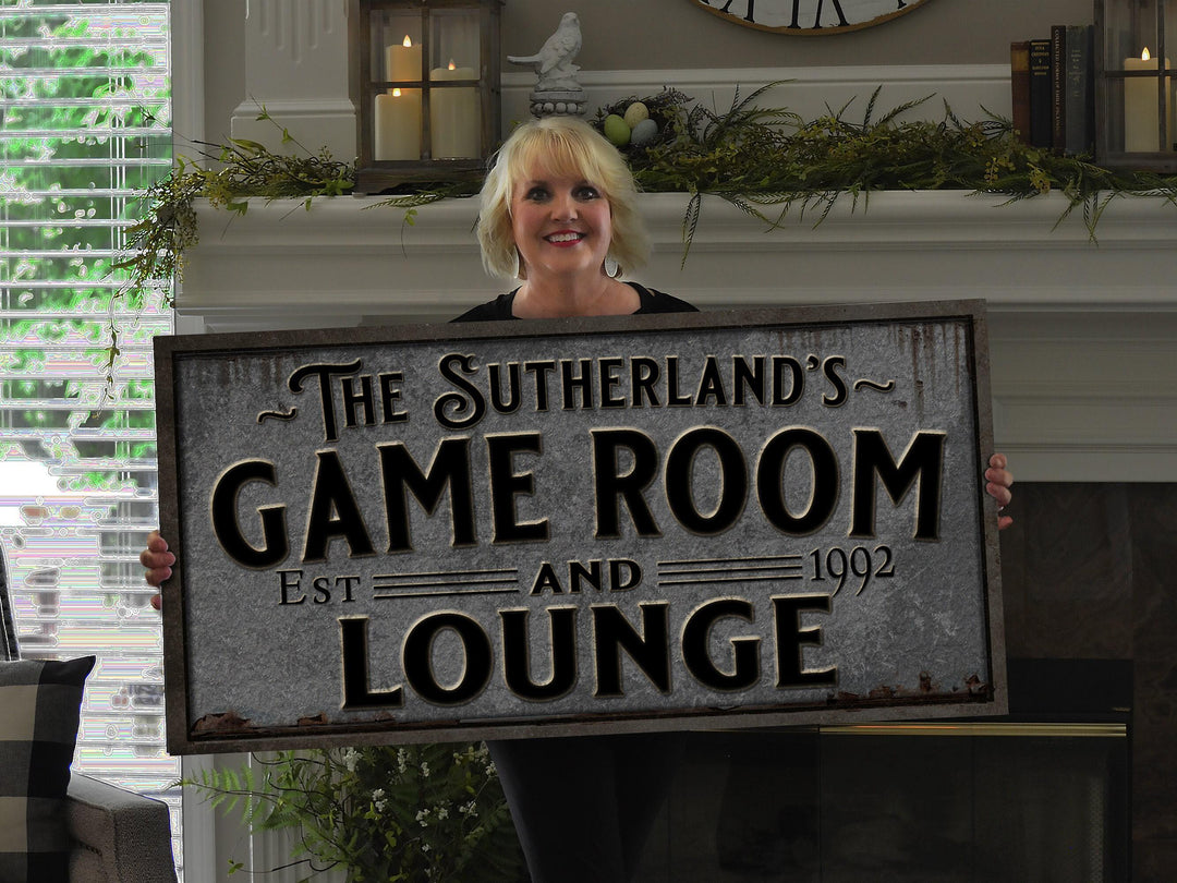 This custom, pewter-styled, Game Room Sign looks very much like it is actually an embossed pewter sign.  However, I created this vivid 3D look within my art so  the sign is not actually embossed :)