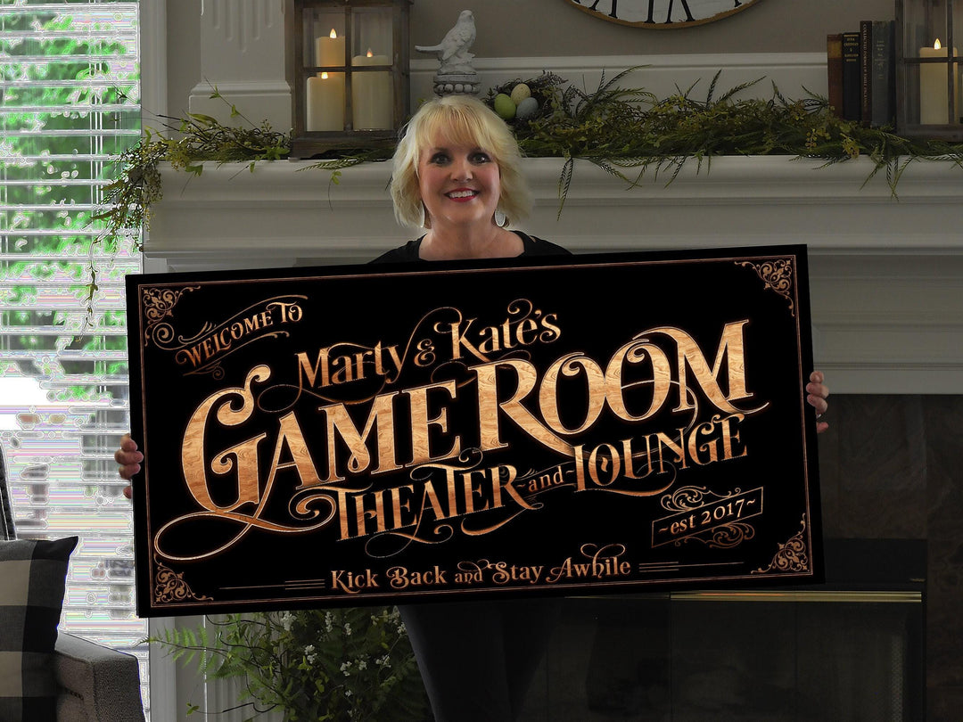 Personalized Game Room Sign - Metal or Canvas! | Custom Game Room Theater Sign | Farmhouse Sign | Game Room Bar Decor | Custom Theater Sign