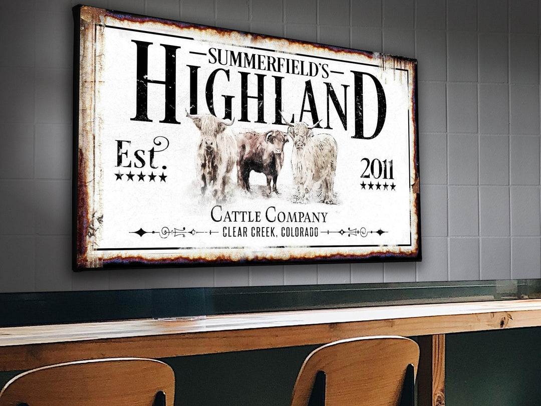 Highland Cow Ranch Sign | Last Name Farmhouse Sign | Farmhouse Sign | Ranch House Plans | Farm Wall Decor | Distressed Sign