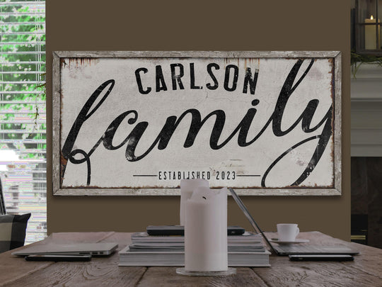 Family Last Name Sign | Last Name Est Date | Modern Farmhouse Personalized Home Decor on Rustic Large Metal or Canvas | Vintage Home Decor