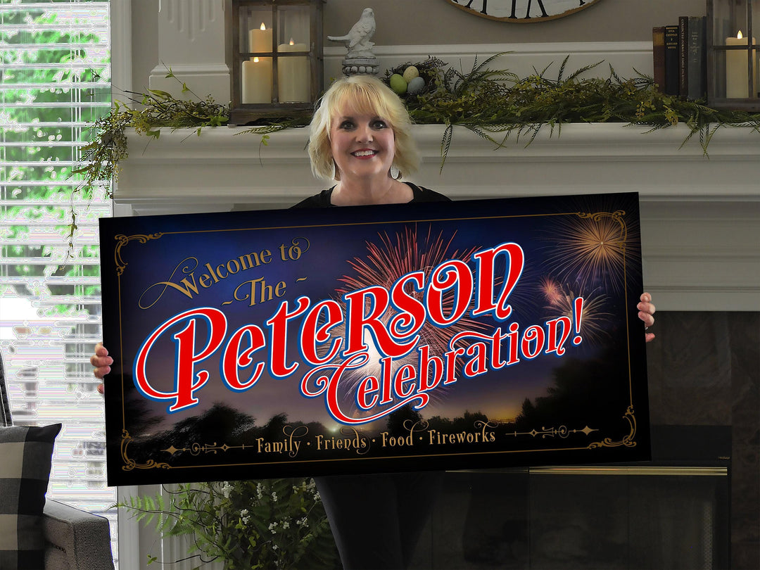 4th of July Sign Fireworks Celebration Sign | Fourth of July Family Name Sign | Patriotic Decor | Summer Wall Decor | Independence Day Sign