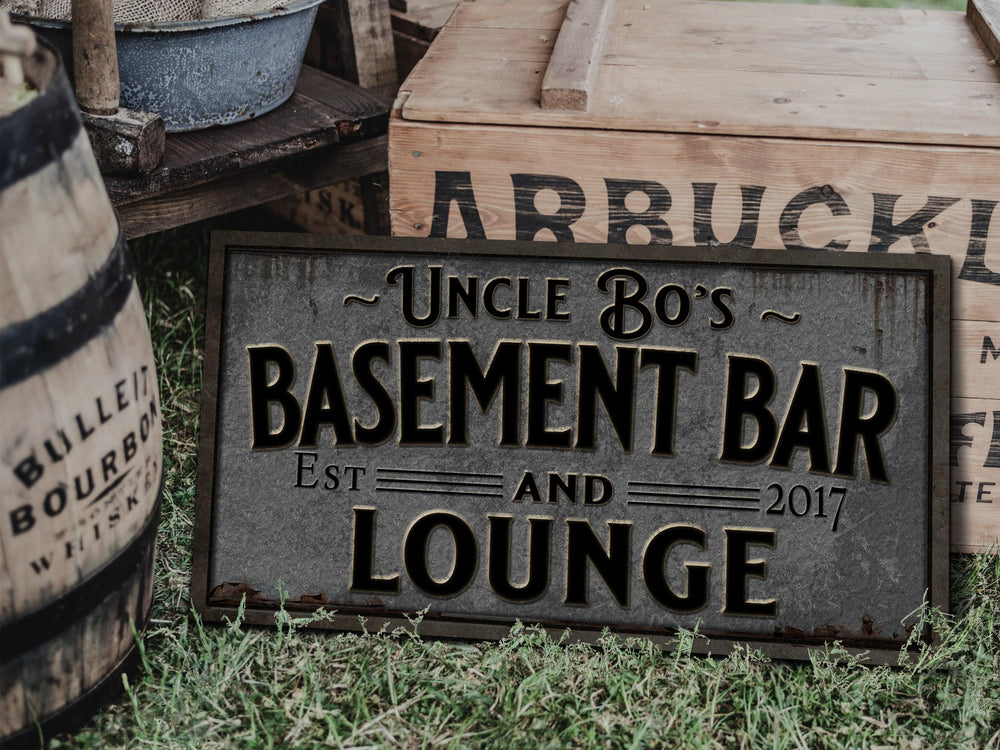 Pewter Style Basement Bar Sign | Personalized Basement Bar Sign | Basement Lounge Sign | Family Name Bar Sign | Family Bar Sign