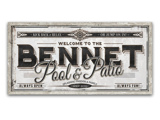 Personalized Pool Patio Sign - Metal or Canvas | Custom Pool Patio Sign | Personalized Family Pool and Patio Sign | Large Metal Wall Art