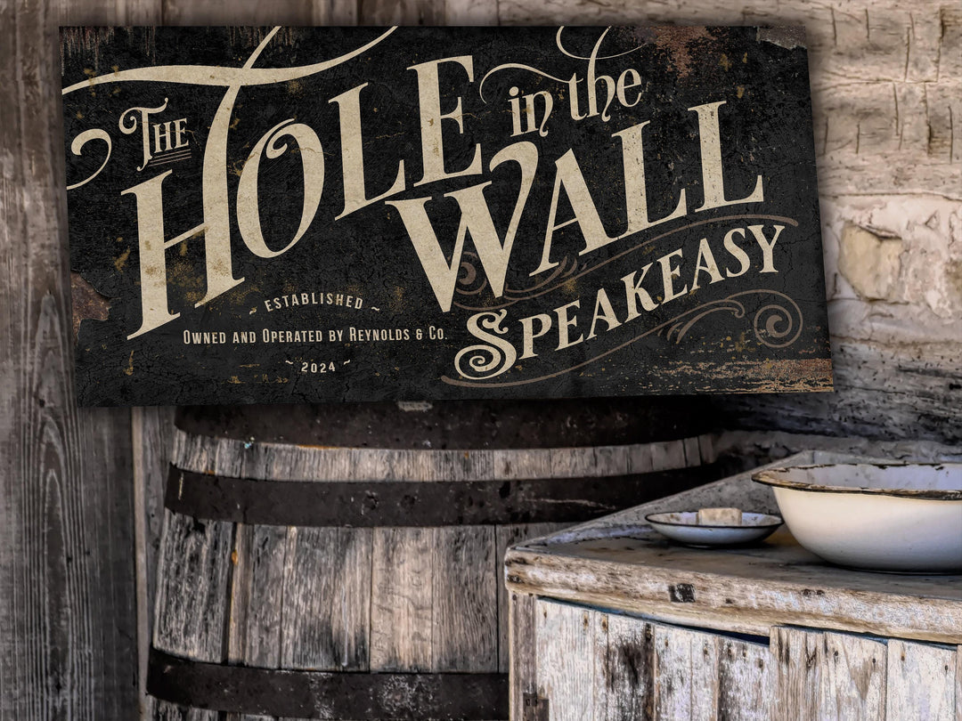 Personalized Speakeasy Bar Sign, Hole in The Wall Bar Sign, Primitive Speakeasy Sign, Minimal Bar Sign, Family Name Bar Sign, Large Canvas