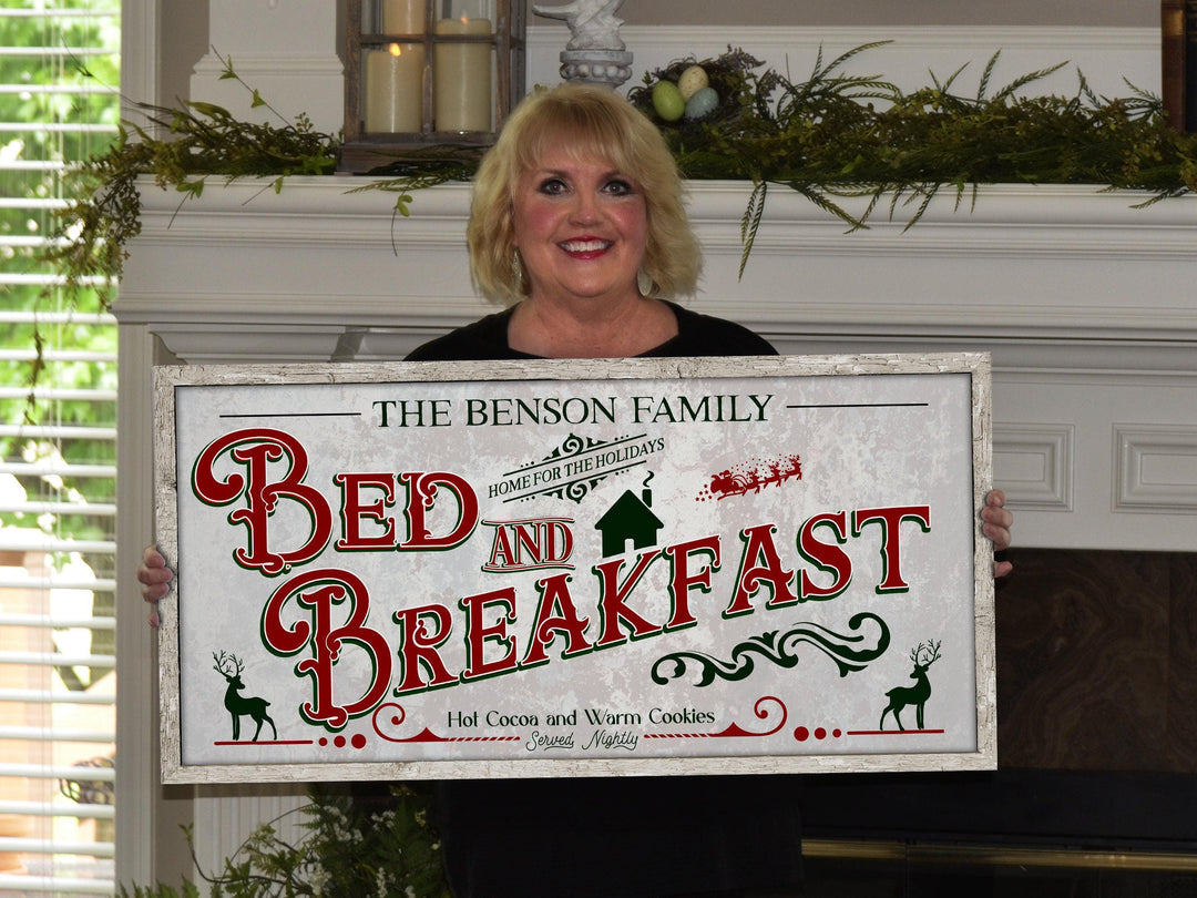 Bed and Breakfast Christmas Sign | Christmas Decor Sign | Personalized Family Christmas Sign | Farmhouse Christmas | Lightly Distressed Sign