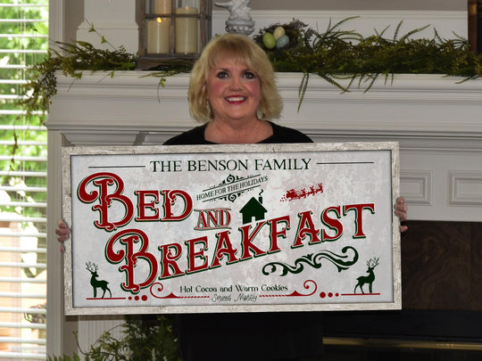 Bed and Breakfast Christmas Sign | Christmas Decor Sign | Personalized Family Christmas Sign | Farmhouse Christmas | Lightly Distressed Sign
