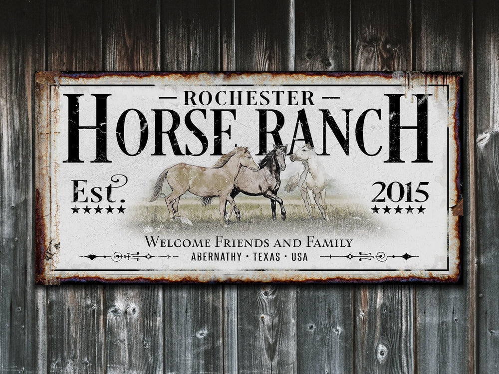 Horse Ranch Sign | Last Name Farmhouse Sign | Horse Farm Sign | Ranch House Plans | Farm Wall Decor | Distressed Sign