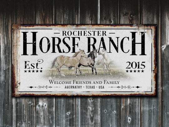 Horse Ranch Sign | Last Name Farmhouse Sign | Horse Farm Sign | Ranch House Plans | Farm Wall Decor | Distressed Sign