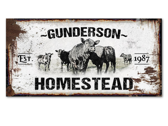 Primitive Black Angus Cattle Ranch Sign | Last Name Homestead Sign | Farmhouse Sign | Cattle Farm Sign | Cattle Ranch Sign | Distressed Sign