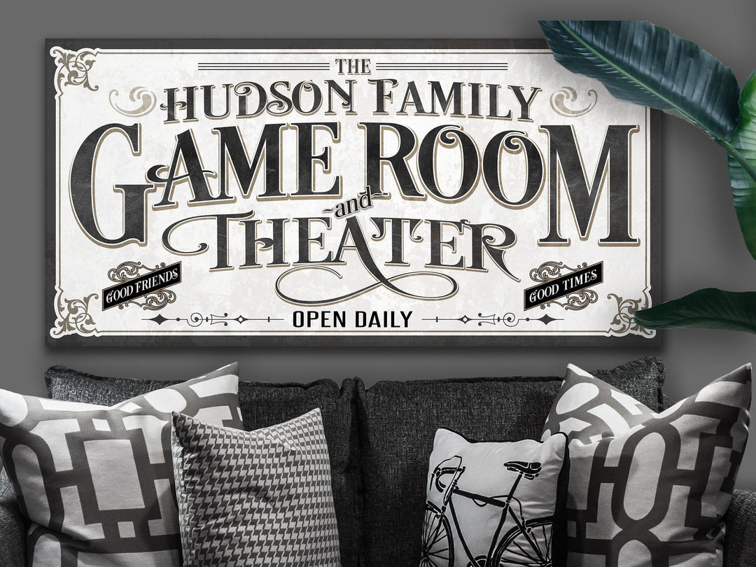 Personalized Game Room Theater Sign | Customized Theater Sign | Family Game Room Sign | Large Metal Wall Art | Large Canvas Wall Art