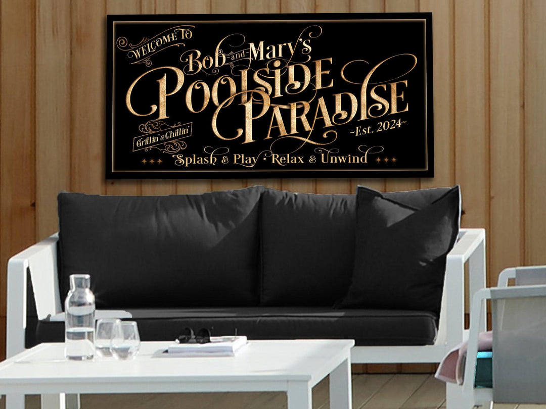 Personalized Poolside Paradise | Custom Family Pool Patio Sign | Pool Patio Grill Bar Sign | Summer Patio Decor | Custom Pool Sign