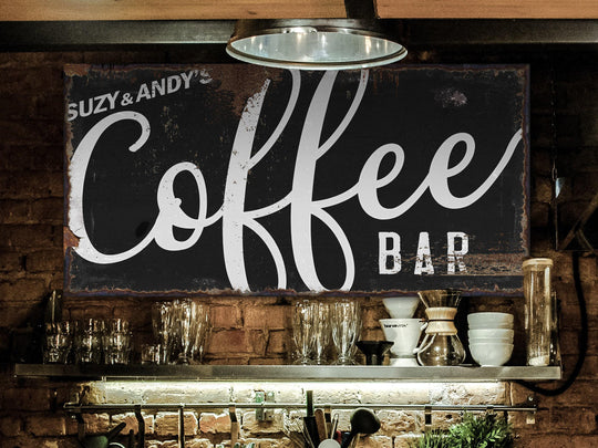 Rustic Coffee Bar Sign | Minimalistic Coffee Sign | Family Name Coffee Bar Sign | Coffee Bar Sign | Farmhouse Wall Decor | Distressed Sign