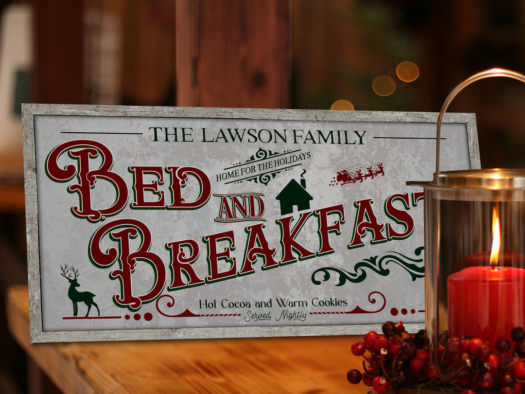 Bed and Breakfast Christmas Sign | Christmas Decor Sign | Personalized Family Christmas Sign | Farmhouse Christmas | Lightly Distressed Sign