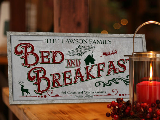 Bed and Breakfast Christmas Sign | Christmas Decor Sign | Personalized Family Christmas Sign | Farmhouse Christmas | Lightly Distressed Sign