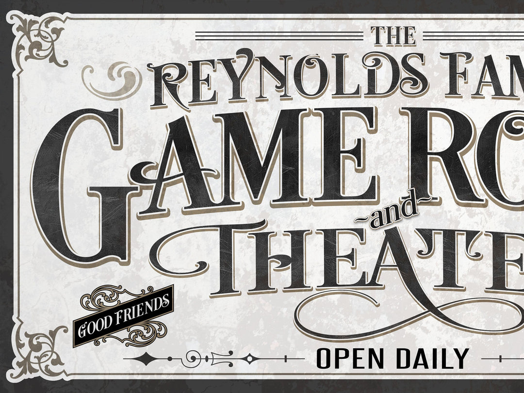 Personalized Game Room Theater Sign | Customized Theater Sign | Family Game Room Sign | Large Metal Wall Art | Large Canvas Wall Art