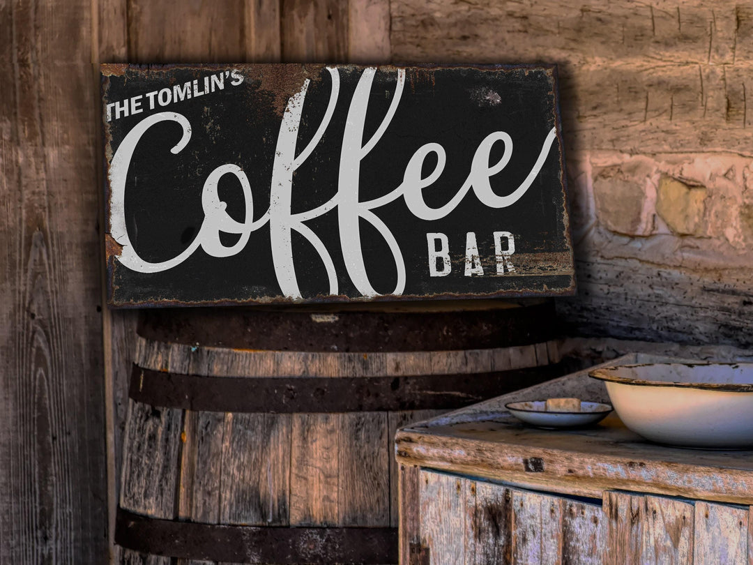 Rustic Coffee Bar Sign | Minimalistic Coffee Sign | Family Name Coffee Bar Sign | Coffee Bar Sign | Farmhouse Wall Decor | Distressed Sign