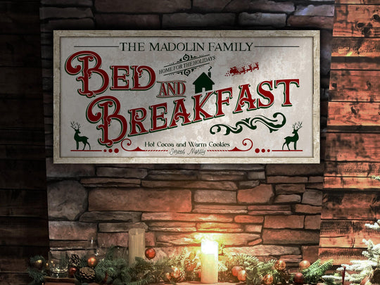 Bed and Breakfast Christmas Sign | Christmas Decor Sign | Personalized Family Christmas Sign | Farmhouse Christmas | Lightly Distressed Sign