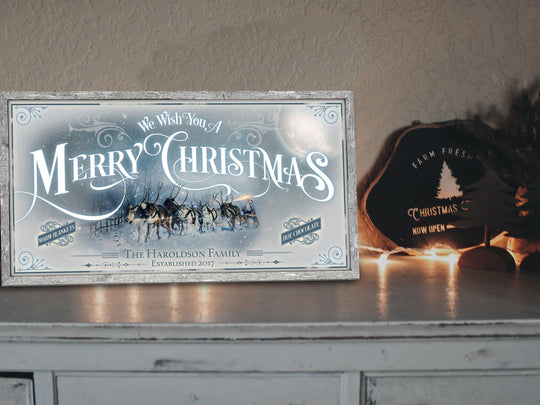 Snowy Santa Sleigh Christmas Sign | Christmas Decor Sign | Personalized Christmas Sign | Christmas Wall Decor | Lightly Distressed Sign