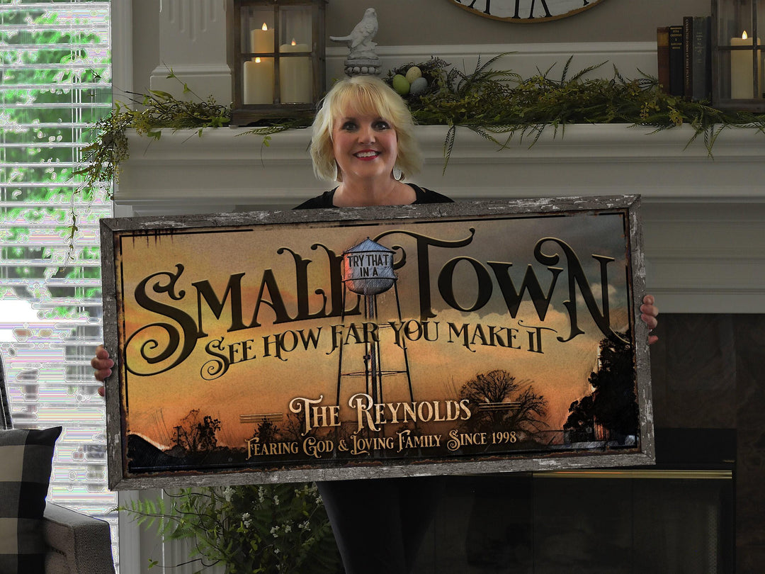 Try that in a Small Town Sign | Rustic Small Town Sign | Rustic Fall Decor | Small Town Sign | Farm Wall Decor | Big Canvas | Big Metal Sign