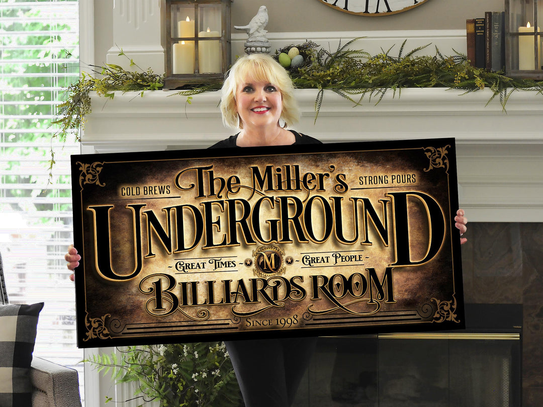 Personalized Billiards Sign | Underground Bar Sign | Underground Basement Bar | Underground Billiards Sign | Personalized Pool Bar Sign