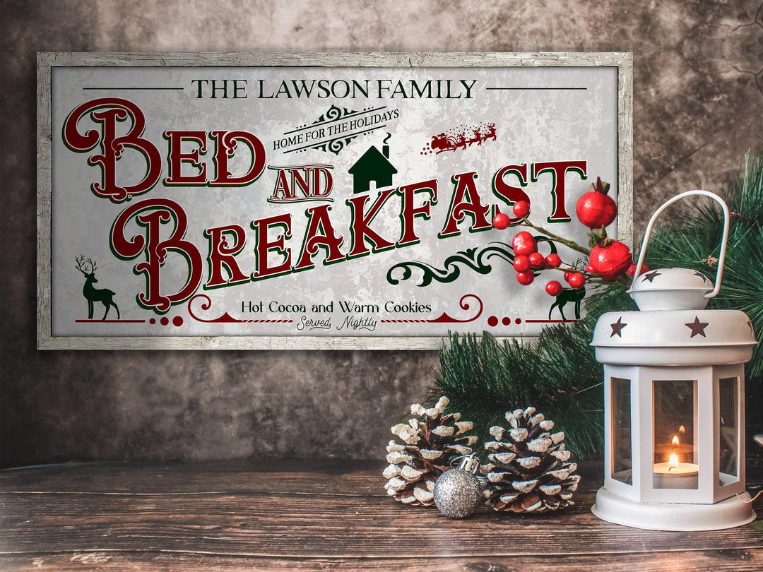 Bed and Breakfast Christmas Sign | Christmas Decor Sign | Personalized Family Christmas Sign | Farmhouse Christmas | Lightly Distressed Sign
