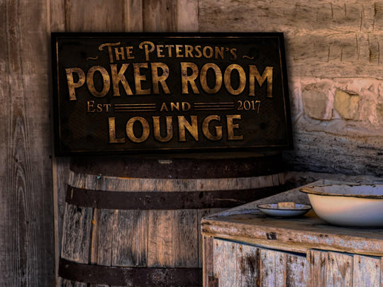 Poker Room and Lounge Sign | Personalized Poker Lounge Sign | Family Poker Room Sign | Family Name Sign | Home Bar Sign
