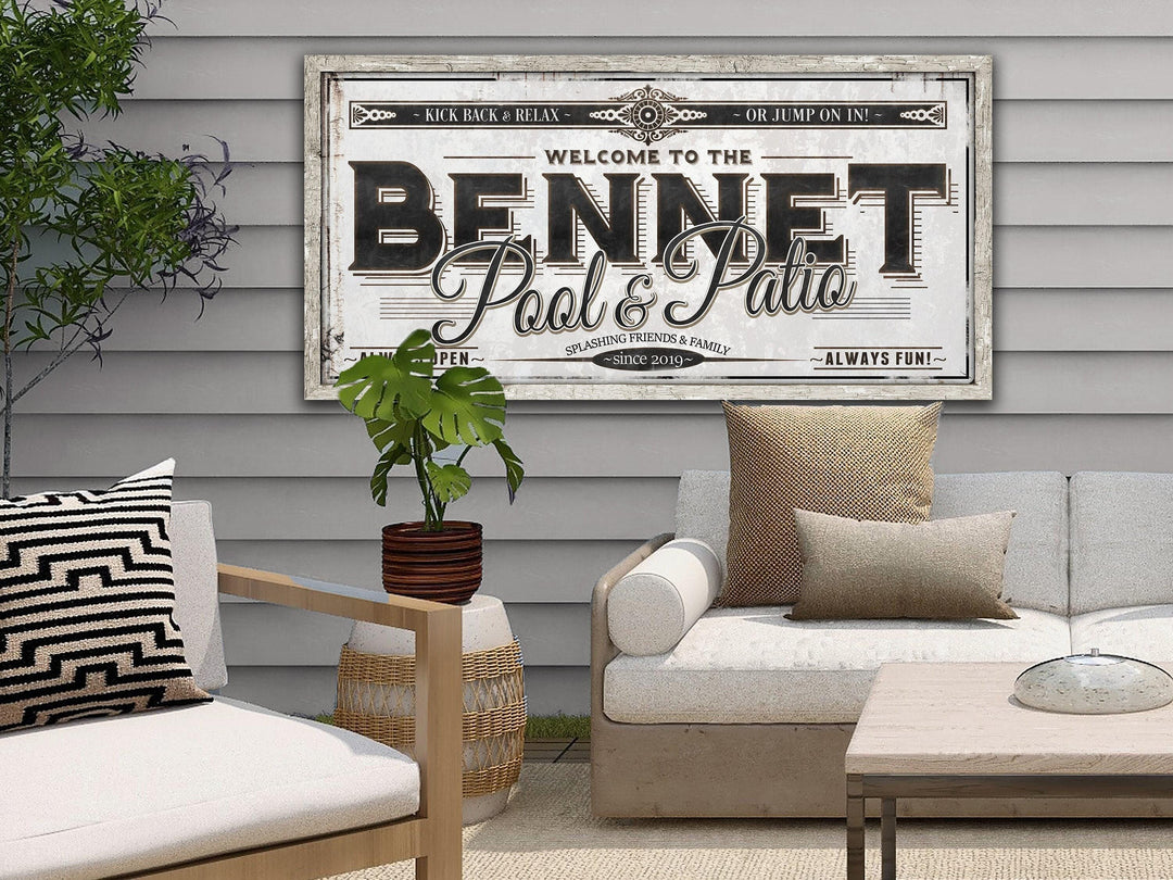 Personalized Pool Patio Sign - Metal or Canvas | Custom Pool Patio Sign | Personalized Family Pool and Patio Sign | Large Metal Wall Art