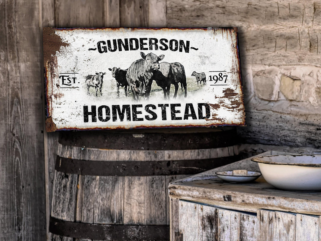 Primitive Black Angus Cattle Ranch Sign | Last Name Homestead Sign | Farmhouse Sign | Cattle Farm Sign | Cattle Ranch Sign | Distressed Sign